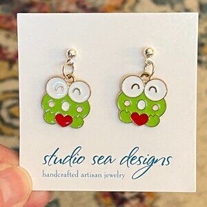 Hello Kitty Keroppi Sterling Silver Earrings-Keroppi Earrings-New!